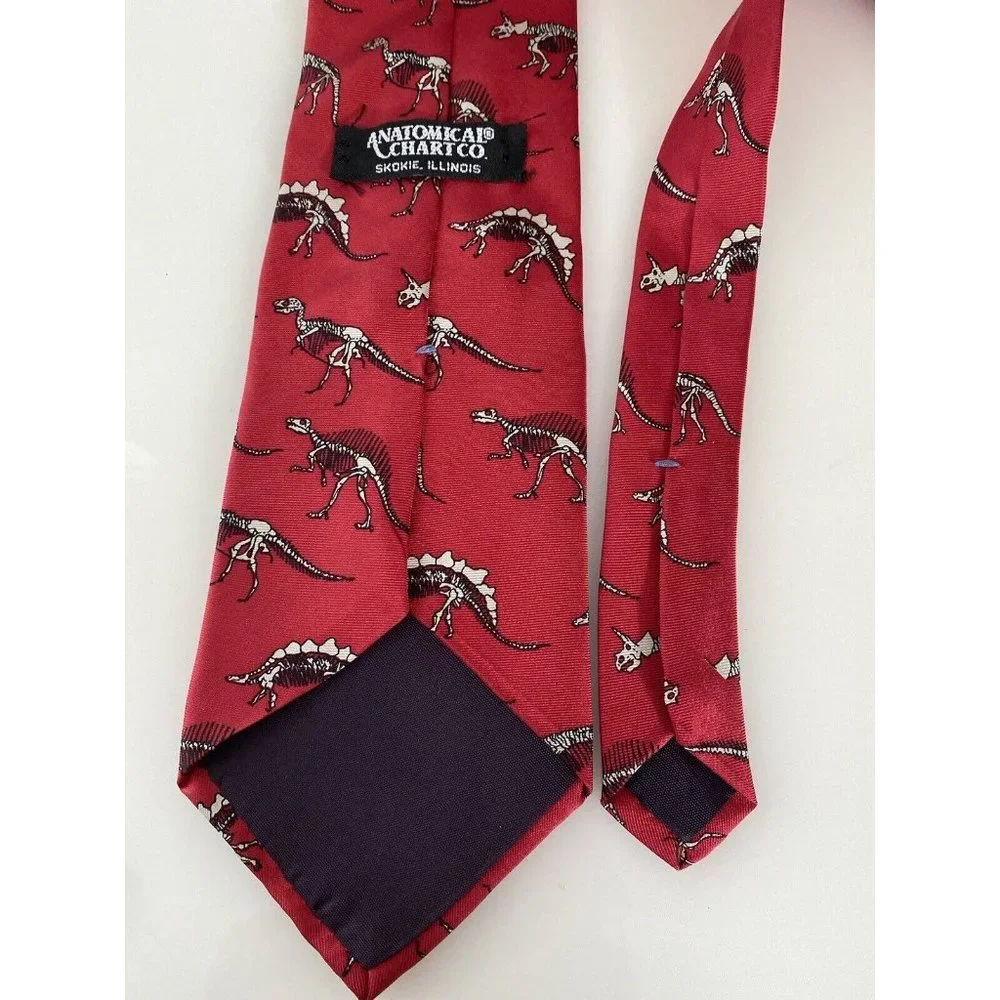 Vintage Anatomical Chart Co Tie Dinosaur Skeletons Red‎ Classic Novelty College